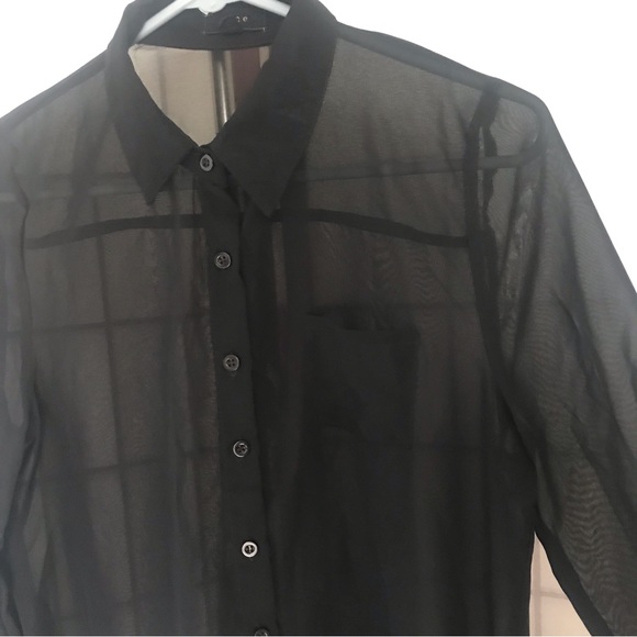 MINE Black Full Sheer Button Down Shirt/Blouse/Top, Size M - Picture 4 of 9